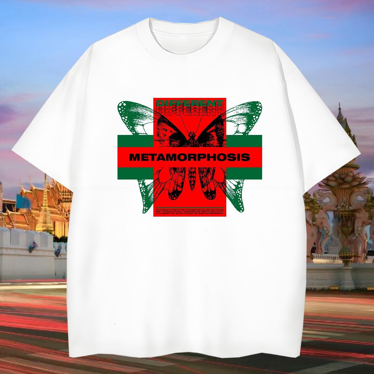 Fashion New Mens T Shirts 230g Cotton Butterfly Outdoor Tops Shirt Short Sleeve Soft Free Shipping Couples T Shirts Asian Size