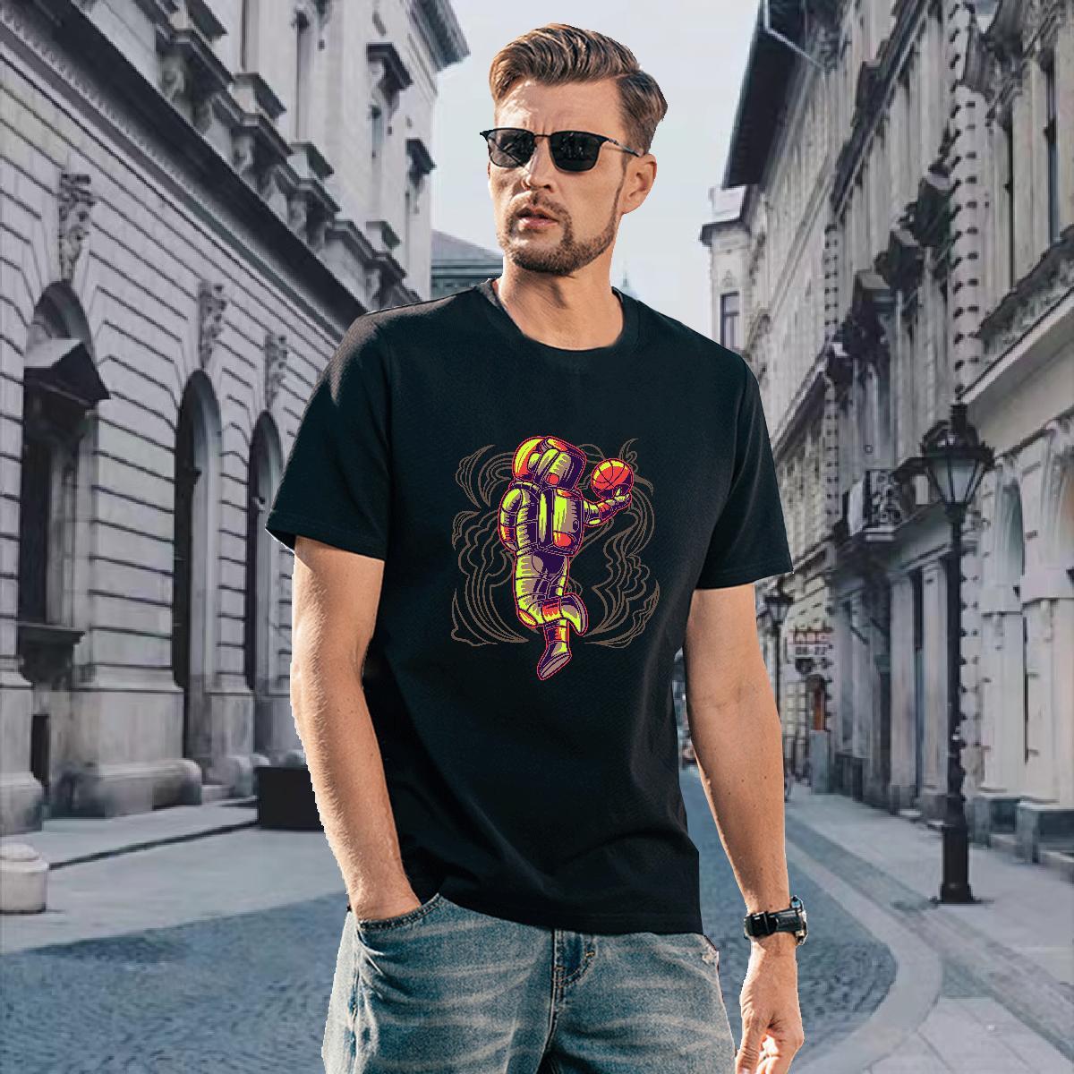 T Shirt For Man 230g Cotton spaceman Outdoor O Neck Short Sleeves Graphic Men Tees Fashion New Soft Clothings