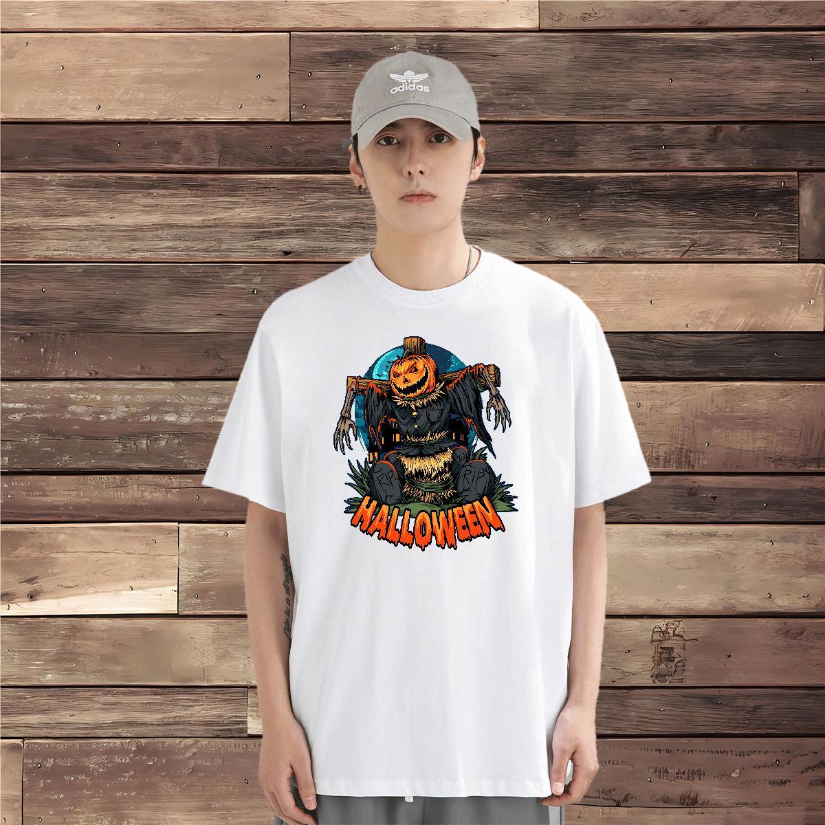 Men T Shirts 230g 100% Cotton pumpkin High Street Hip Hop O-Neck Short Sleeve Black Oversized Tshirt for Man Woman Fashion Free Shipping Tops