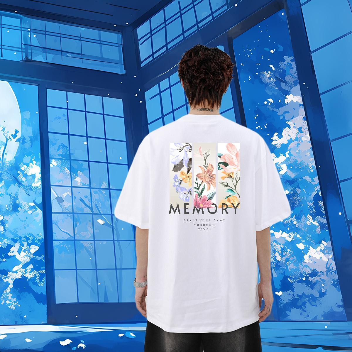 Classic T Shirt For Man 100% Cotton 230g flower High Street Hip Hop Top Tees Breathable Short Sleeve High Quality Men Clothes T-Shirt DIY Logo Oversiz