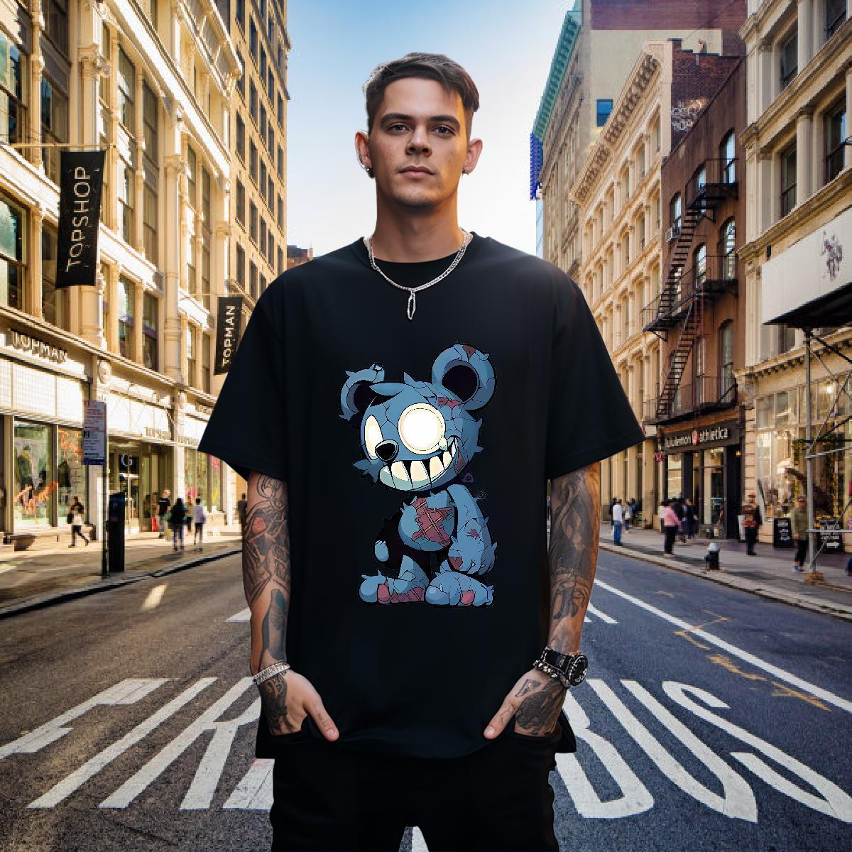 T-Shirts 100% Cotton 230g bear Hip Hop Breathable Soft Oversized Couples T Shirts New Loose Tee Shirt