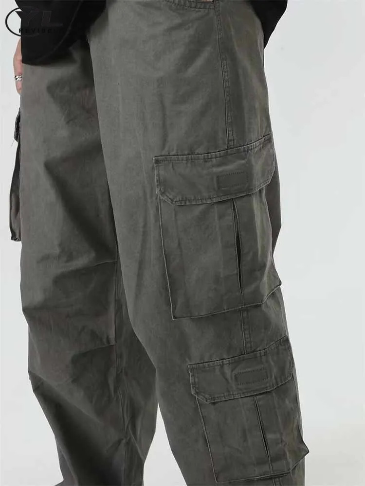 American multi pocket cargo pants mens Japanese retro bag straight casual jogging sports autumn style 240812