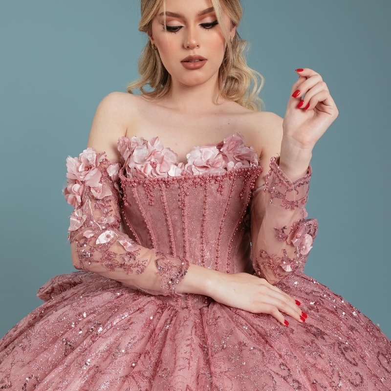 Pink Shiny Princess Quinceanera Dress Off Shoulder Lace Beading Crystal Pearls Tull Sweet 16 Birthday Party Gown Vestidos De 15 Anos