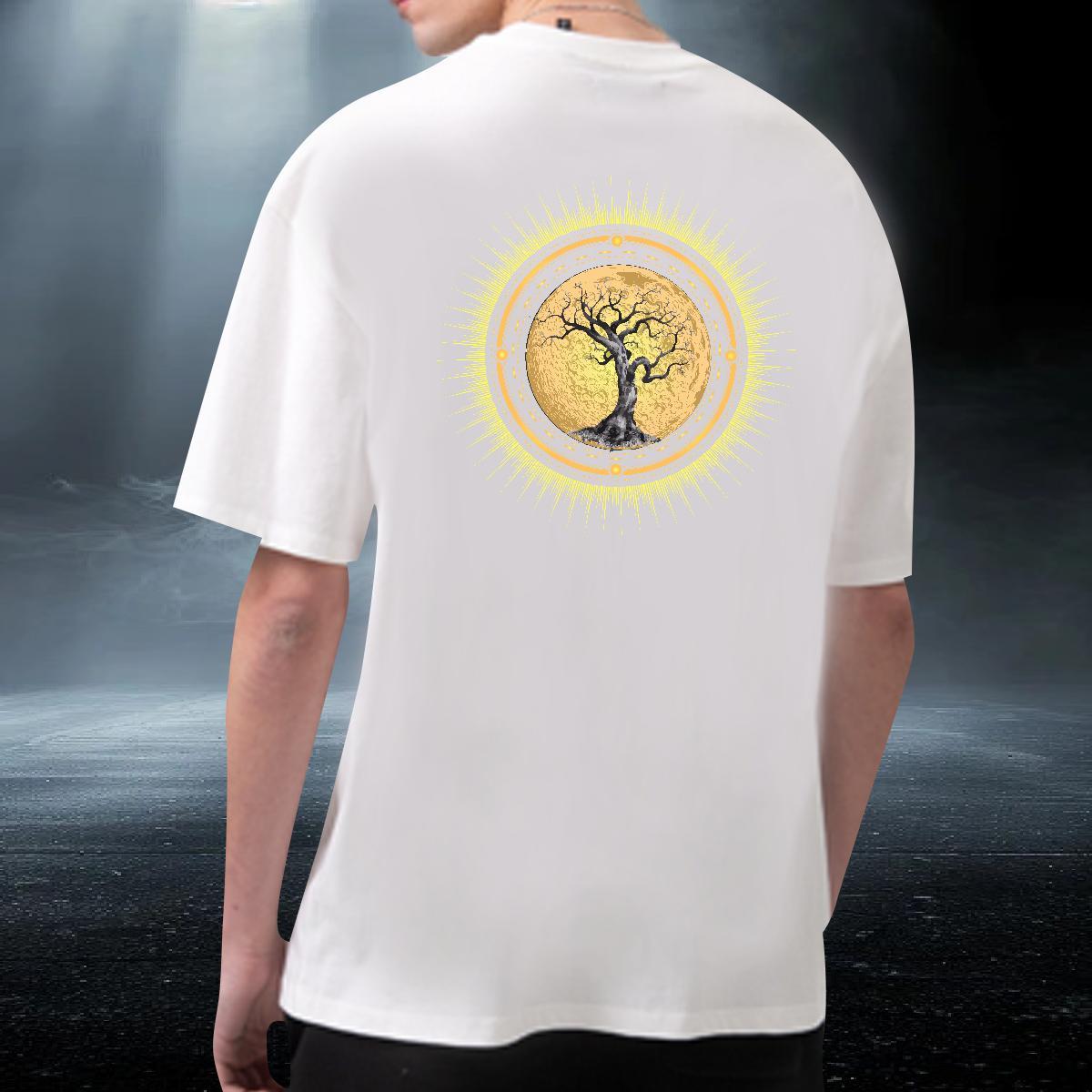 New T Shirts Men 230g 100% Cotton tree Anime Printing Street Tee Shirt Breathable Crew Neck Cool Design Men Tshirts Plus Size Cartoon