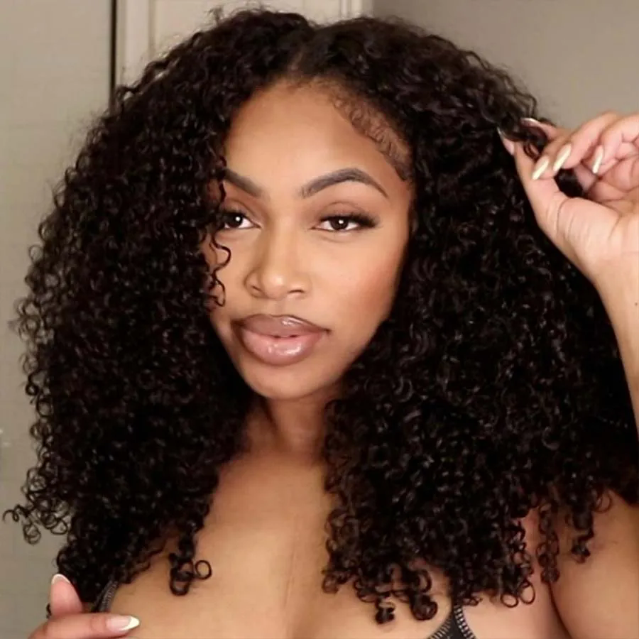 Kinky Curly Human Hair Wigs Pre Plucked Lace Frontal Wig Natural Color 100% Human Hair Jerry Curly Lace Front Wig