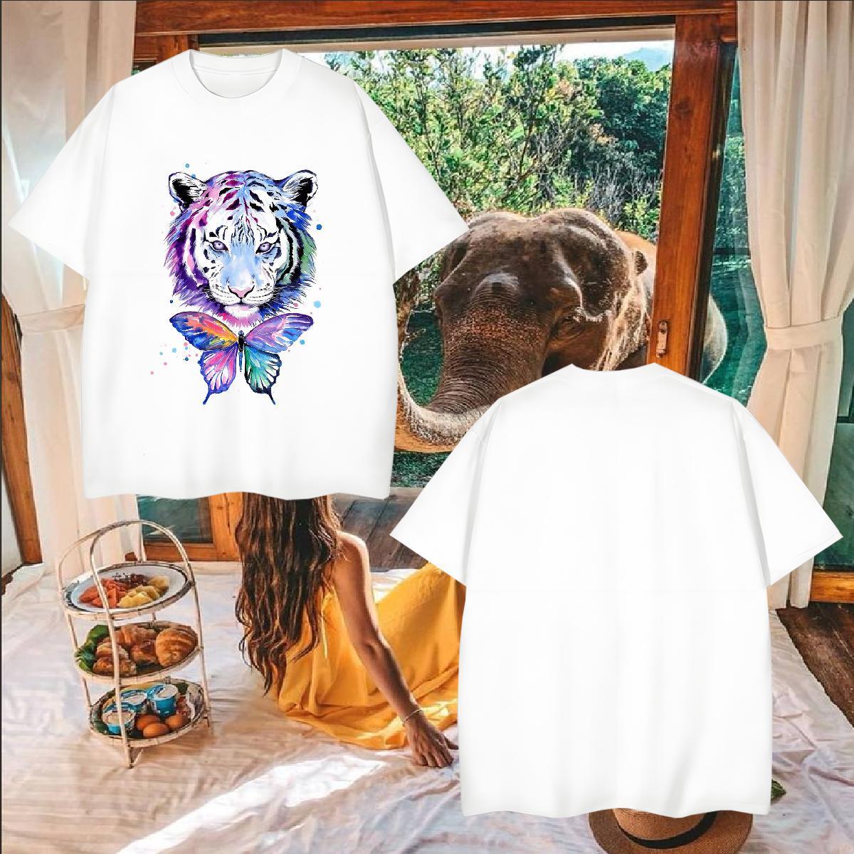 DIY Customized Men T Shirts 230g Cotton tiger Street Casual Top Tees Crew Neck Cool Men Clothes T-Shirt Anime