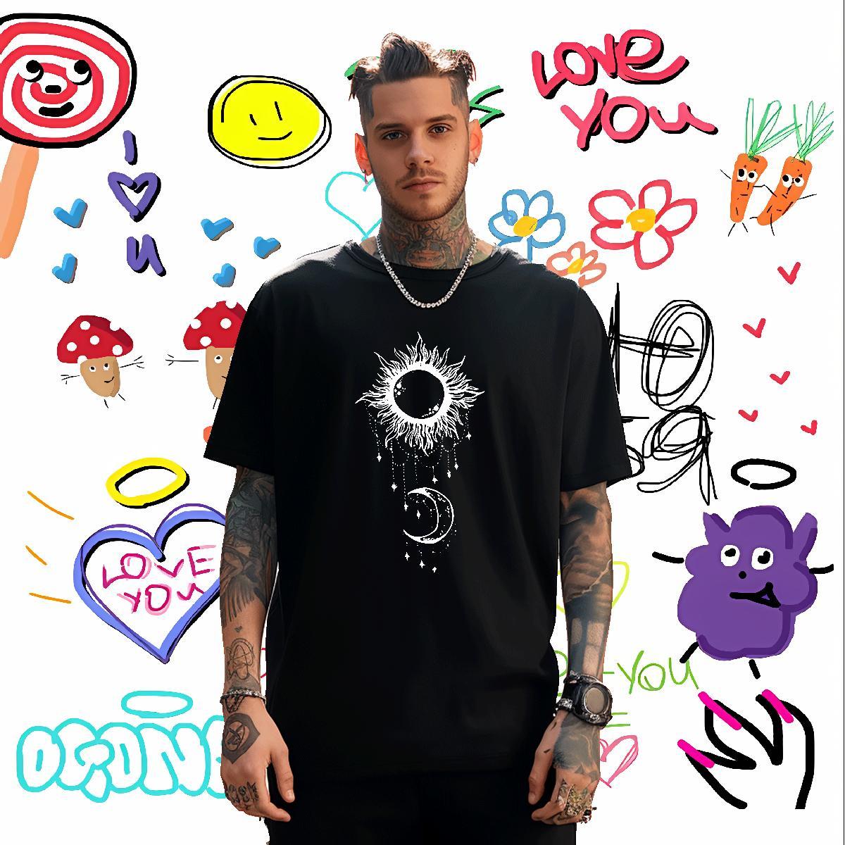 T-Shirts for Men 100% Cotton 230g universe Anime Printing Street Crew Neck Breathable Customized Print Couples T Shirts New Arrival Comfortable Tees