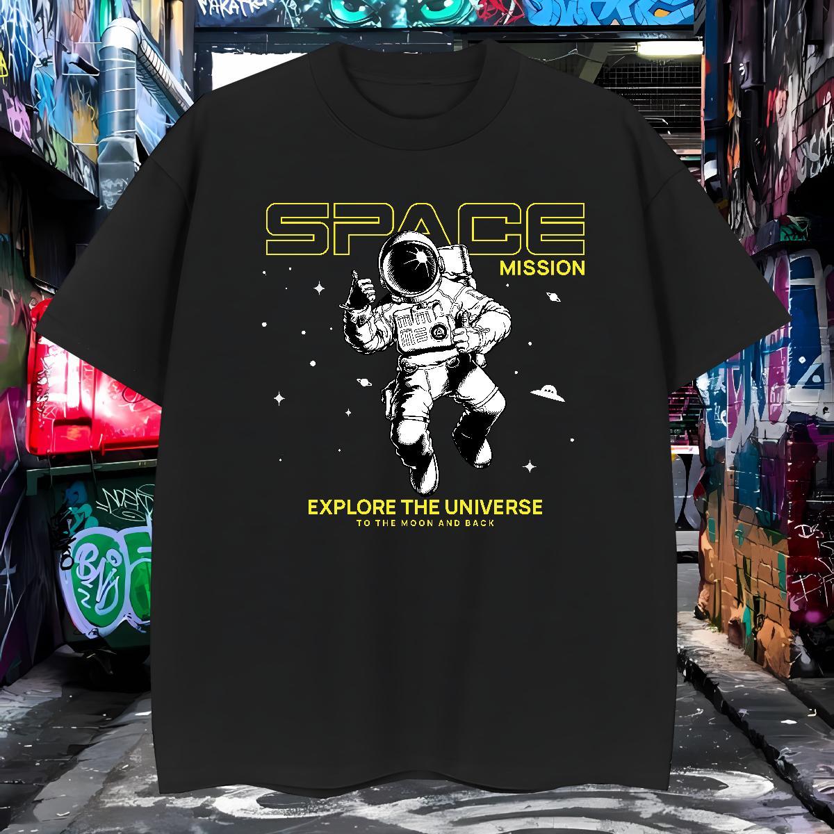 Man T Shirts 230g 100% Cotton cosmonaut High Street Hip Hop Short Sleeve O-Neck DIY Logo Oversized Men Clothes T-Shirt Designer Brand Wear