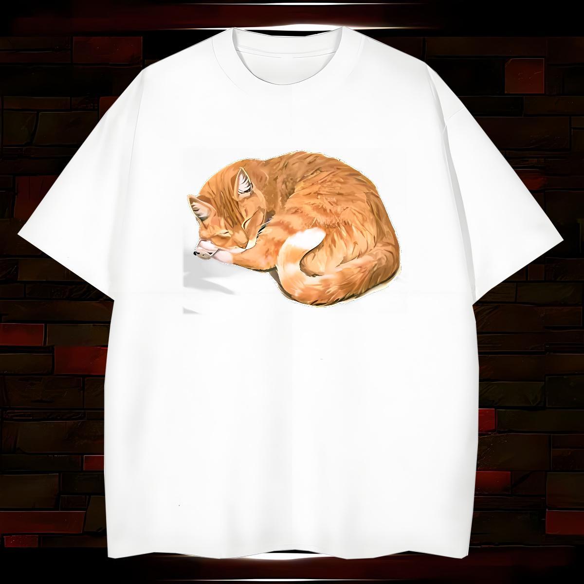 Men T Shirts 230g 100% Cotton cat Daily Wear Breathable Crew Neck Floral Print Couples T Shirts Classic Cool Design Polos