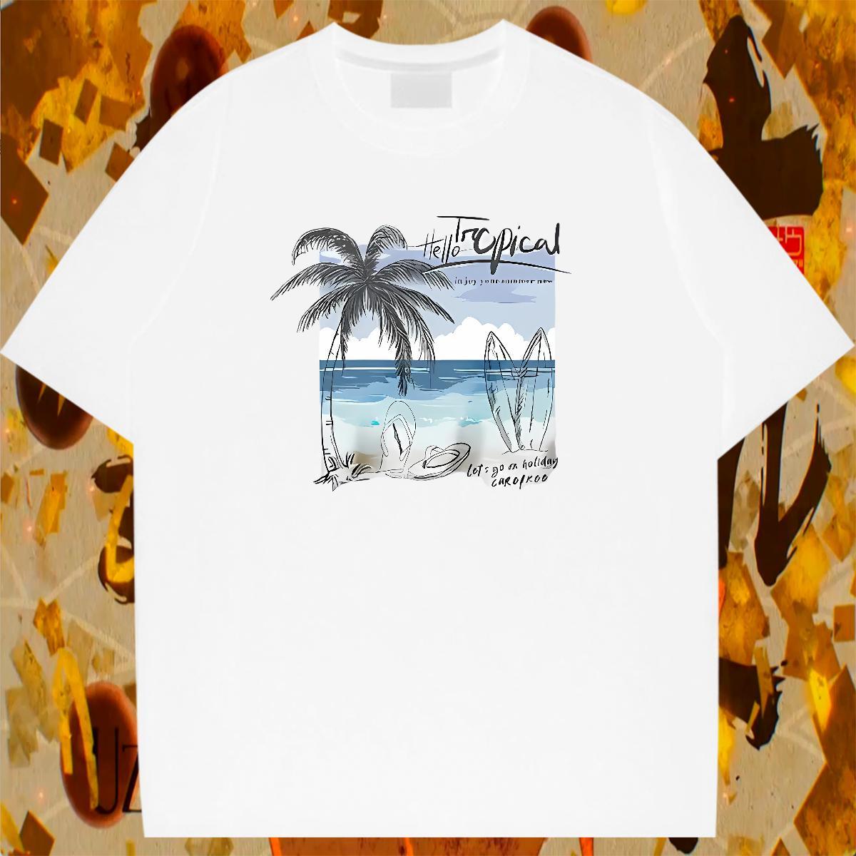 Female Woman T Shirts O-Neck Short Sleeve Unisex Tshirts Anime Print sea Street Wear 230g Pure Cotton 2024 DIY Tees