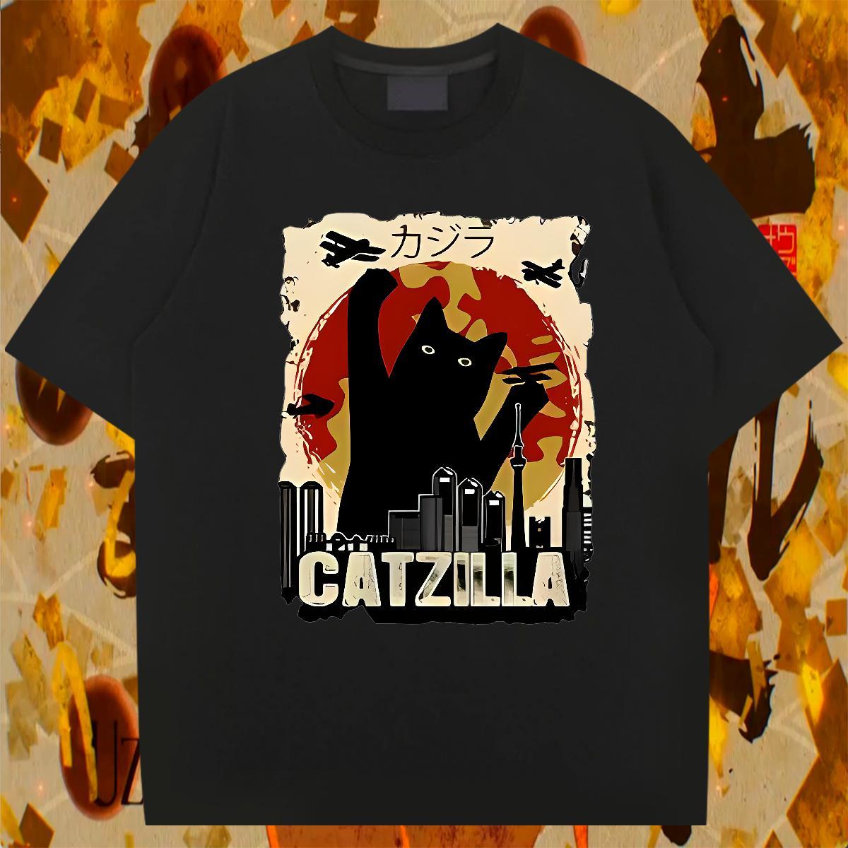 Comfortable Couples T Shirts 100% Cotton 230g Street Wear cat Black White Breathable Short Sleeve DIY Customized T-Shirts Tops