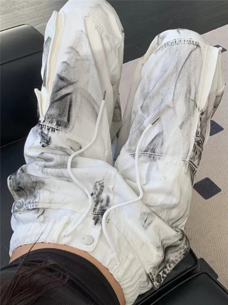 Womens White Cargo Jeans Y2k 90s Vintage High Waist Wide Leg Denim Trousers Harajuku Baggy Jean Pants 2000s Trashy Clothes 240806