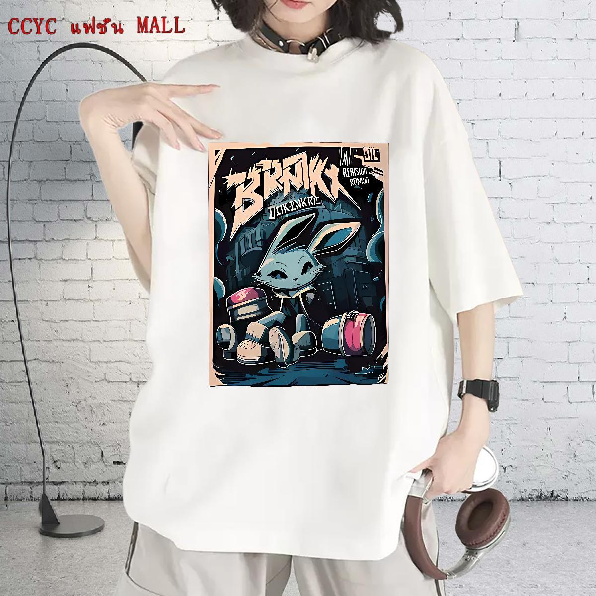 Free Shipping T shirt Short sleeve Soft Womens Tshirts Cartoon Print rabbit Hip Hop Street 230g Cotton Fashion Clothes