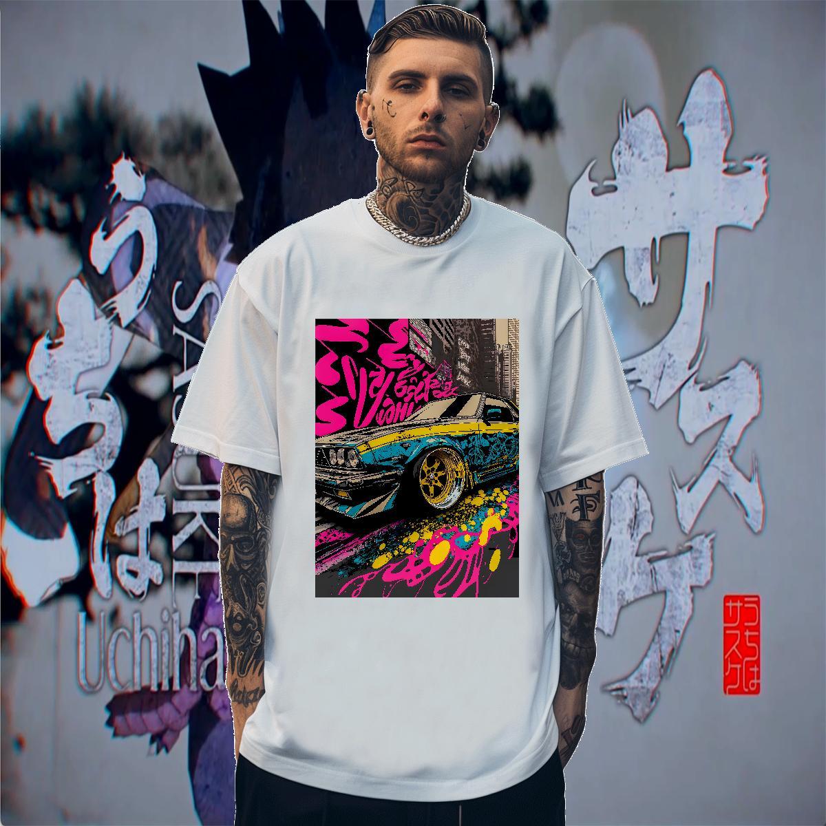 Classic Men Tees 230g Cotton Daily Outfit car Black White Crew Neck 2024 Summer Mens T Shirts Tshirts