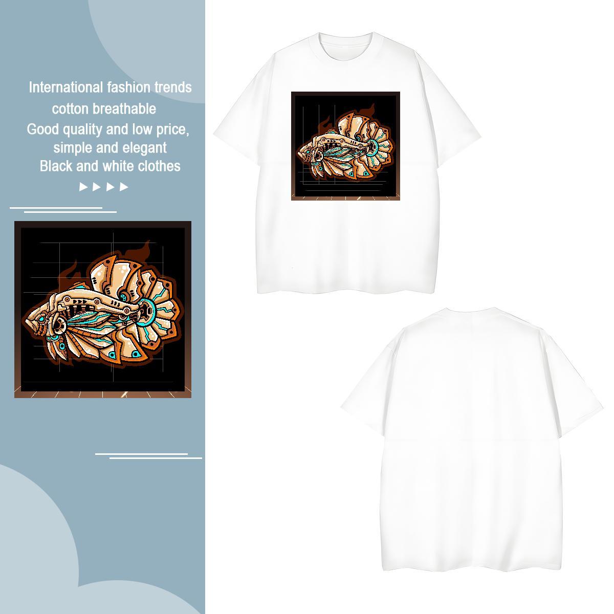 Classic Mens Tshirts 230g Pure Cotton Robotic fish T-Shirts for Men Casual Beach Breathable Short Sleeve Custom Print Plus Size Brand Top Tees