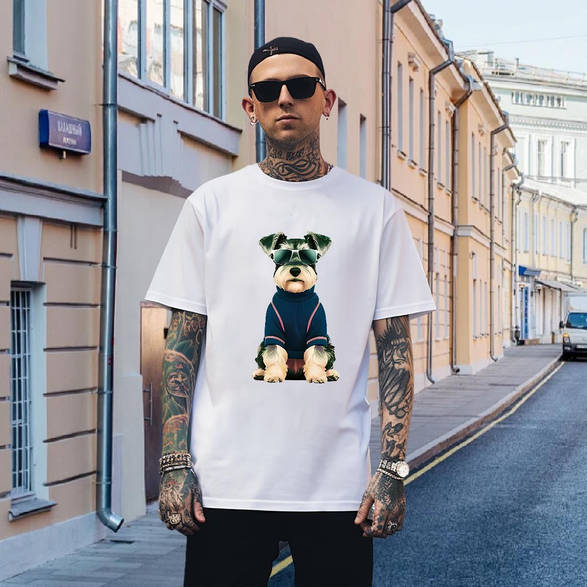Mens T Shirts 230g Pure Cotton dog Anime Printing Street O-Neck Short Sleeve Cartoon Printing L-4XL Men Tees Customized Classic Wear
