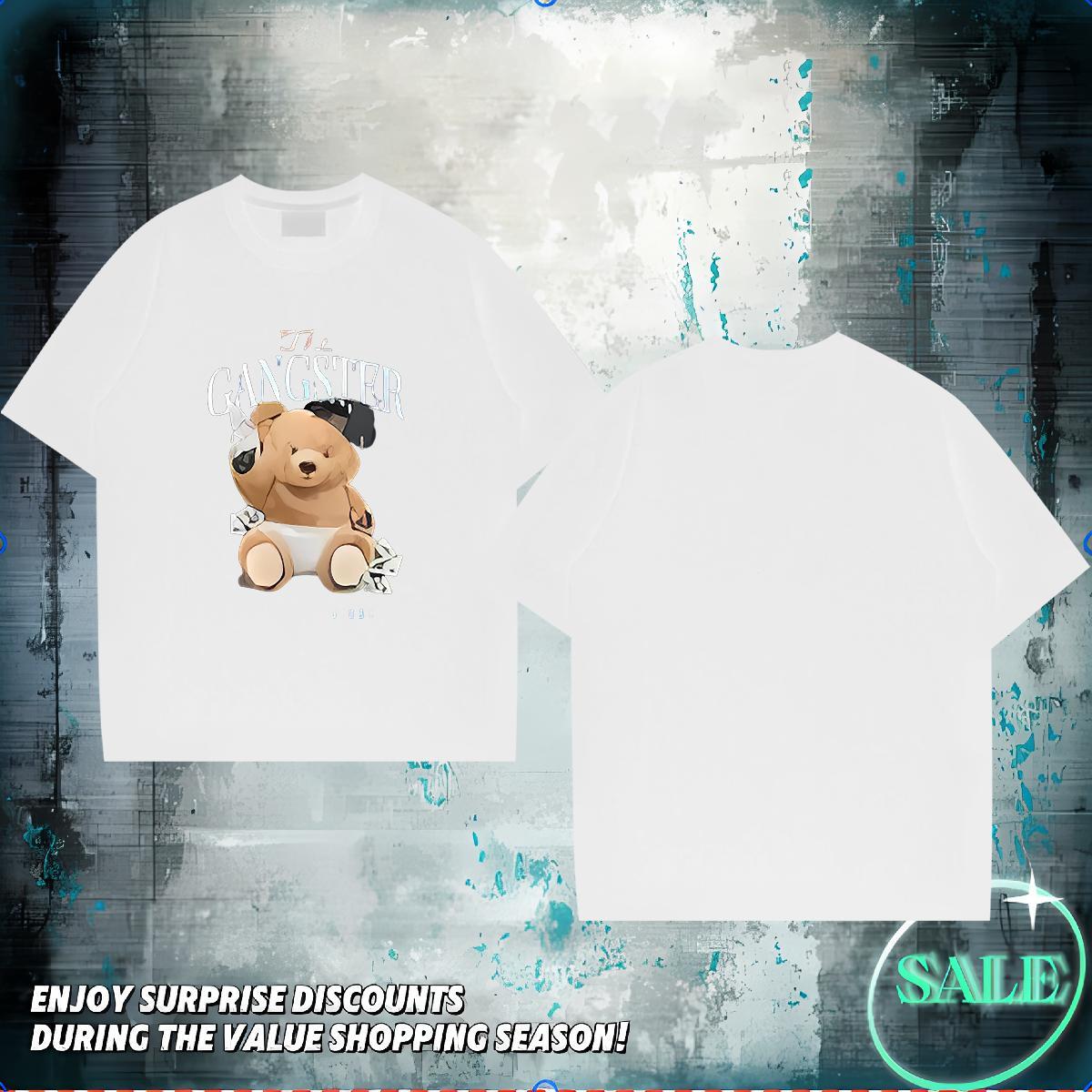 Custom T shirt 230g Pure Cotton bear Outdoor Clothings Breathable Short Sleeve Loose Fit Couples T Shirts DIY