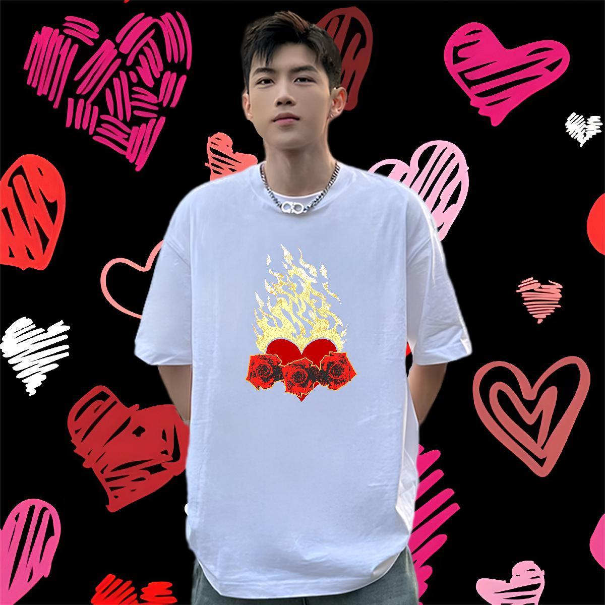 Classic T-Shirts 230g Cotton flower Casual Daily Wear Clothings Breathable Crew Neck Loose Fit Couples T Shirts Floral Print