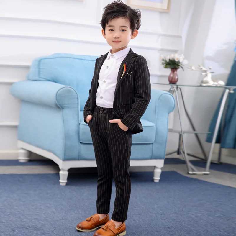 Suits Japan Boys White Black Jacket Pants 2Pcs Clothing Set Gentleman Kids Formal Wedding Suit Children Performance Graduation Dress