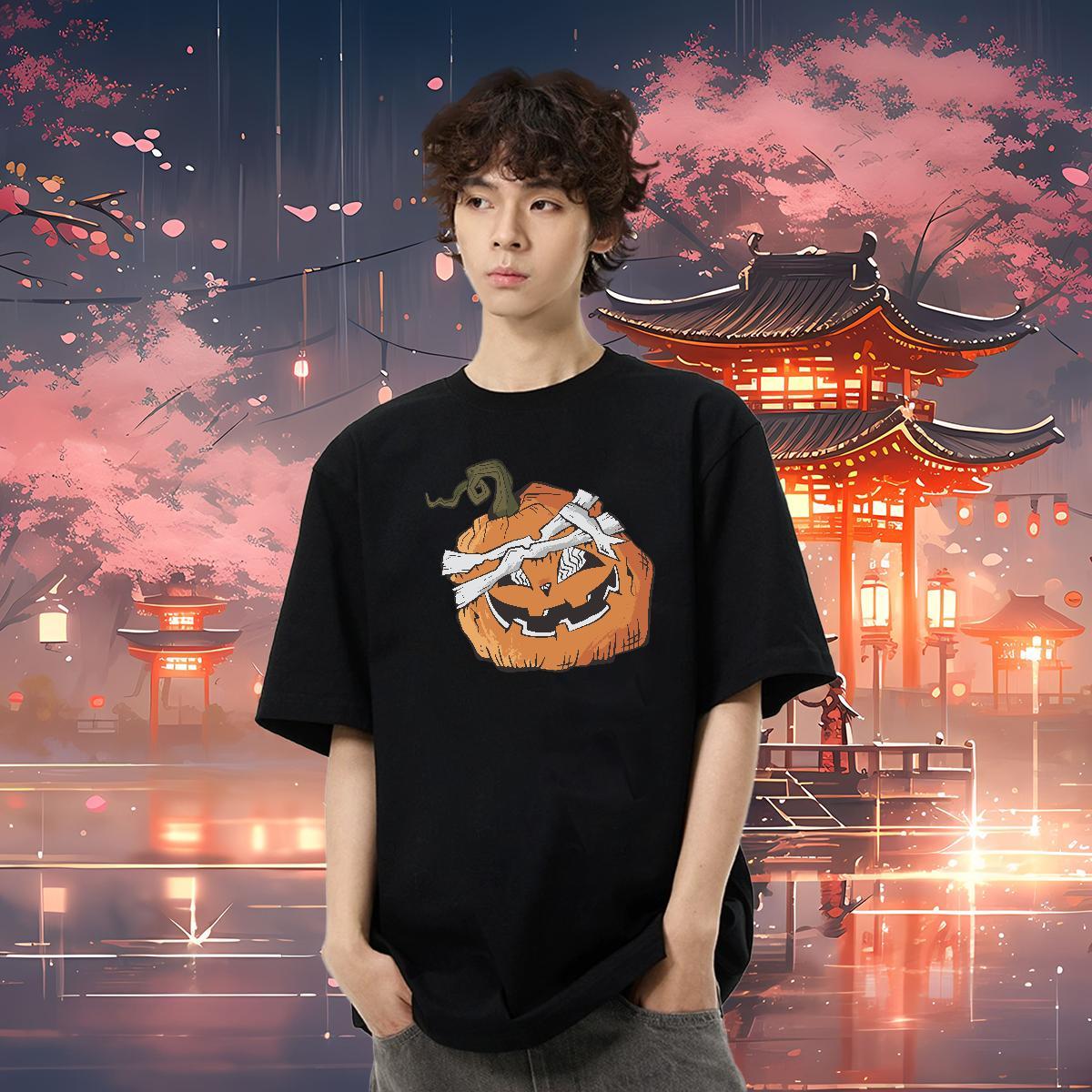 Classic Men T Shirts 230g Cotton pumpkin Home Outdoor Tshirts Short Sleeve Soft Wholesale Men Tees Black White