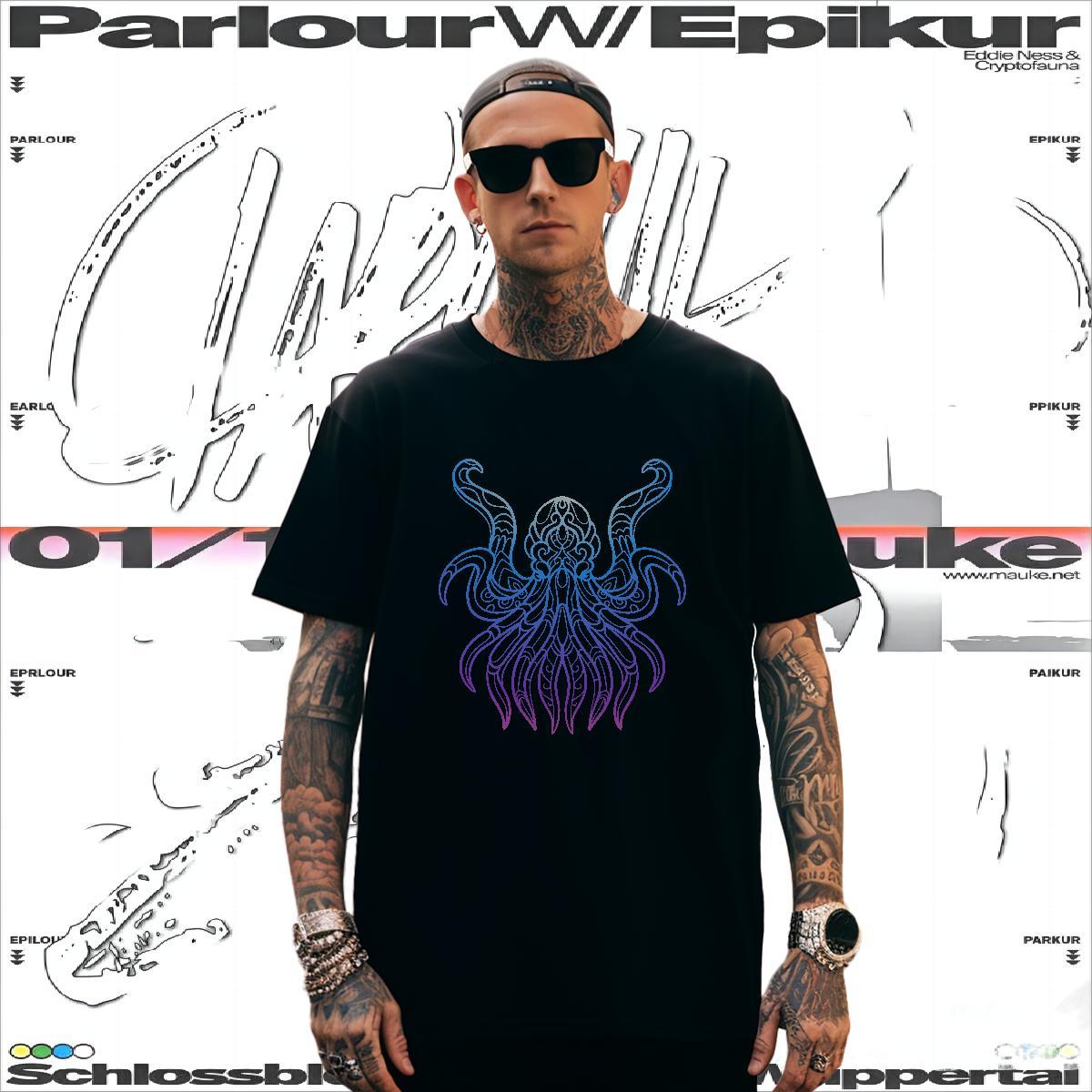 T-Shirts for Men 230g Pure Cotton octopus High Street Hip Hop Breathable Crew Neck Black White Men Tshirts 2024 New Cool Wear