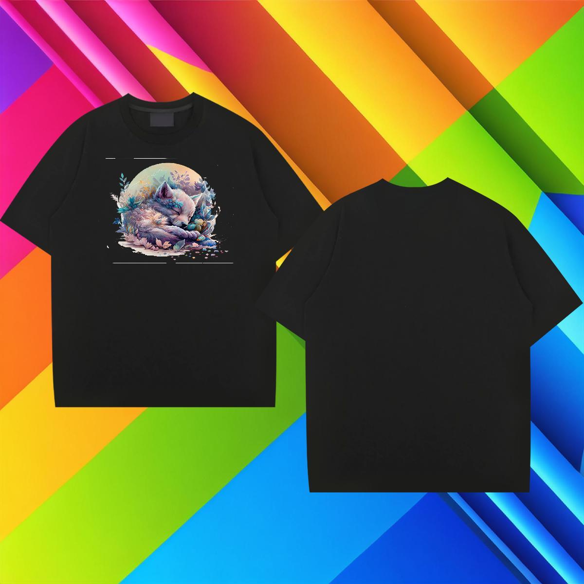 2024 Man T Shirts 230g Cotton wolf Casual Daily Wear Tshirts Breathable Crew Neck TOP Quality Men Tops Tees White Plus Size