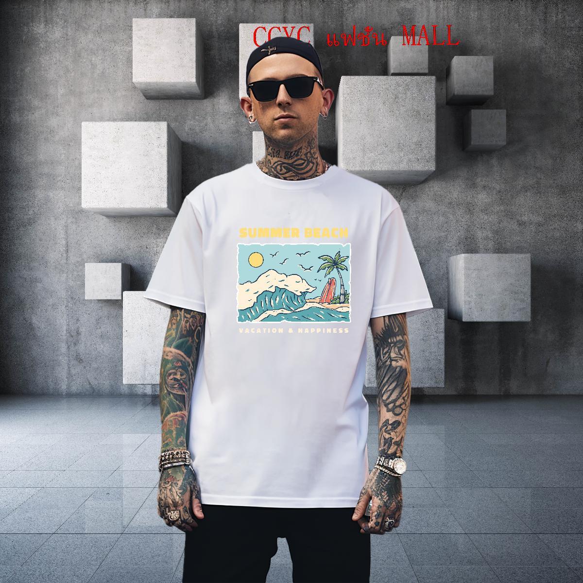 Loose Fit Men Tshirts 230g Pure Cotton High Street Hip Hop sea Floral Print Round Neck Short Sleeve Casual New Mens T Shirts Tees Shirts