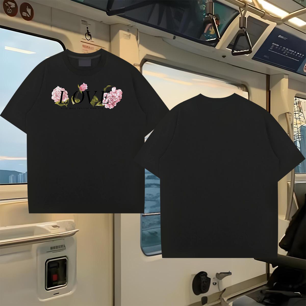 Factory Direct T-Shirts 230g Cotton flower Daily Wear Polos Short Sleeve Soft Comfortable Couples T Shirts Cartoon Print