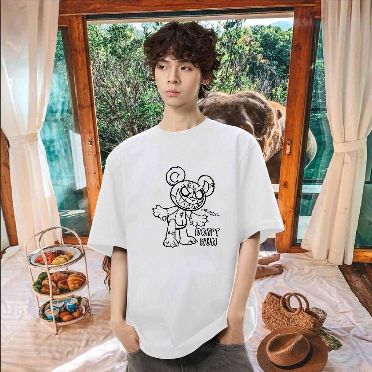 New Arrival T-Shirts for Men 230g Cotton bear Summer Casual Tops Shirt Breathable Short Sleeve Loose Couples T Shirts DIY