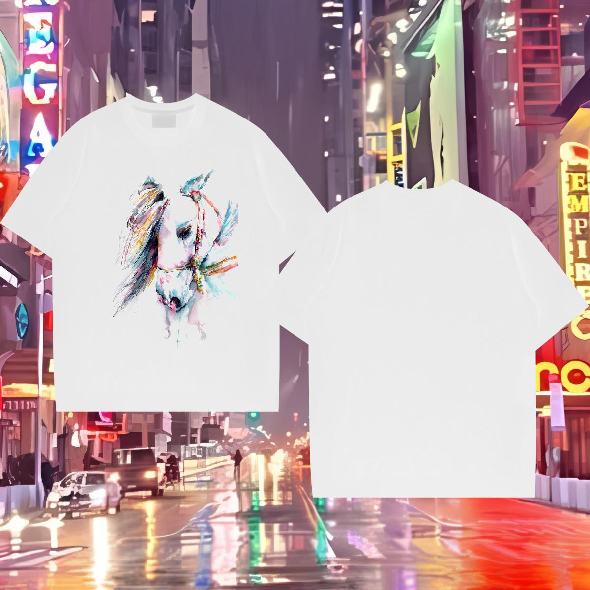 Fashion Designer T-Shirts 230g 100% Cotton horse High Street Hip Hop Top Tees Round Neck Short Sleeve Wholesale Tshirts Oversized 3XL 4XL