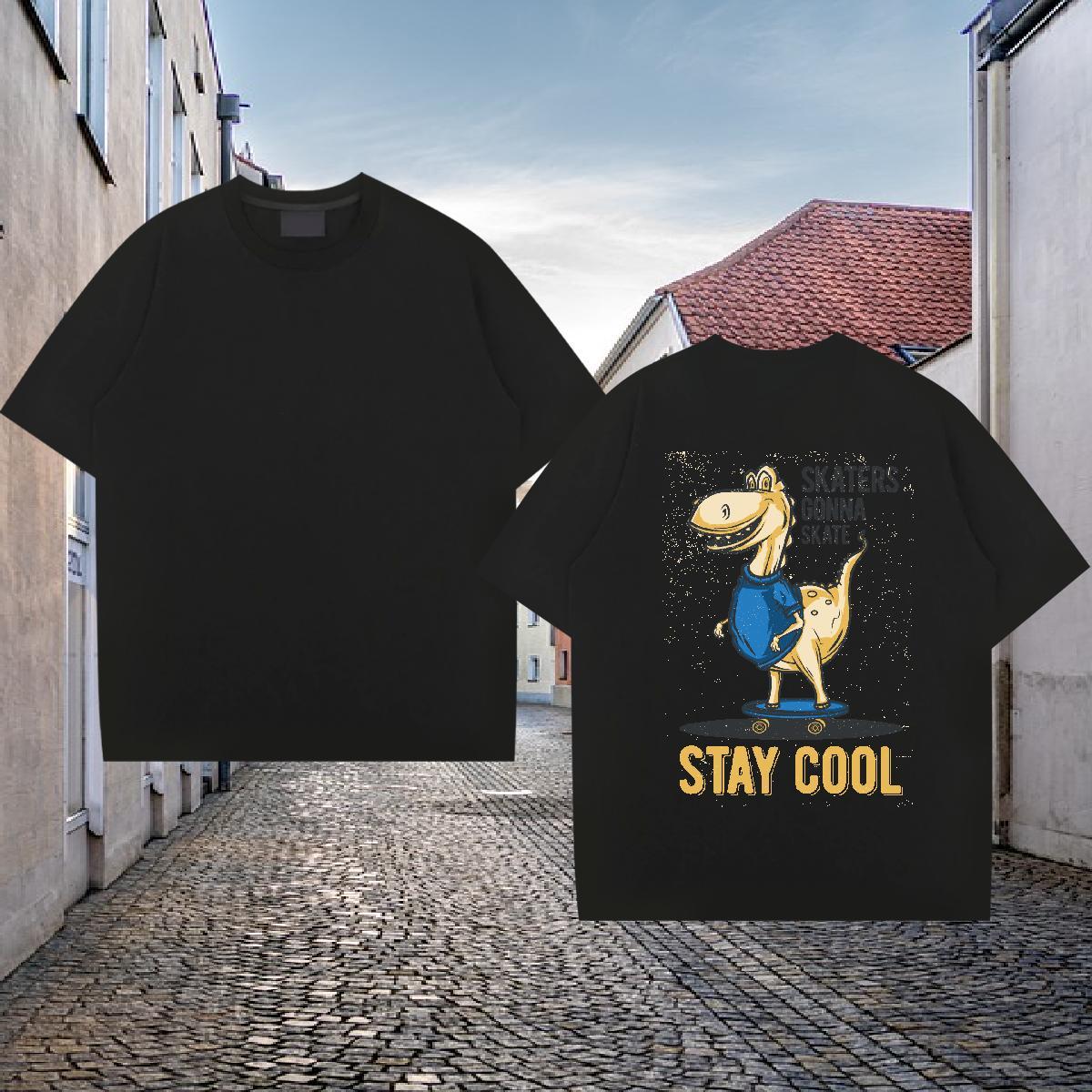 Factory Direct T-Shirts 100% Cotton 230g dinosaur Street Wear Tops Short Sleeve O-Neck Cool Design Mens Tshirts Cartoon Print