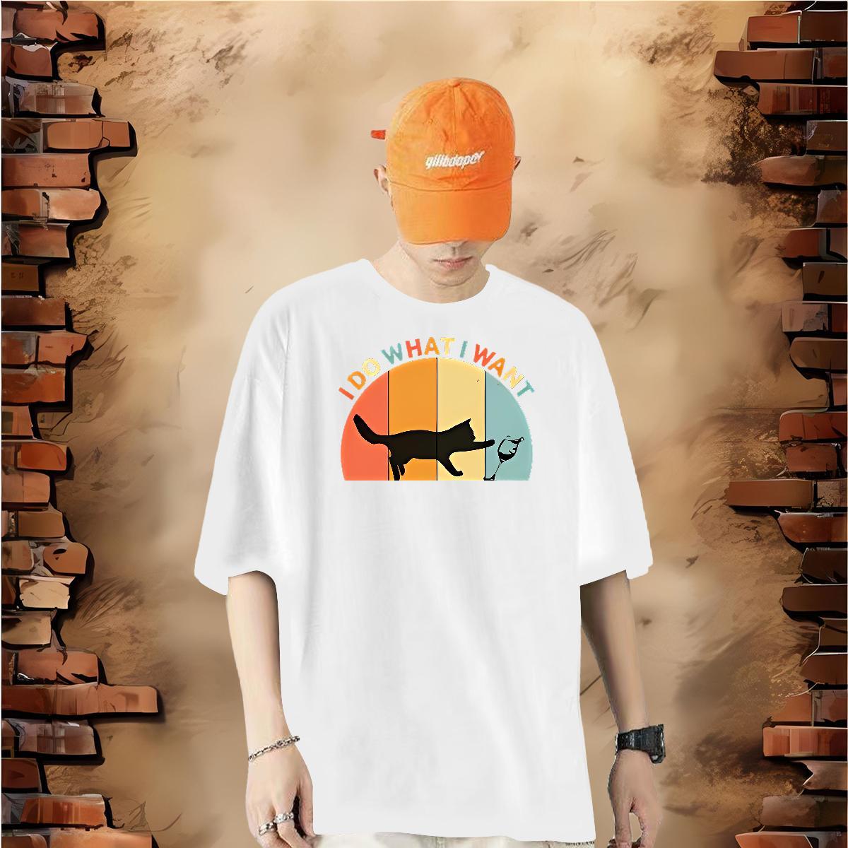 Customized Men T Shirts 100% Cotton 230g cat Street Wear Clothes Crew Neck Breathable Cool Design Mens Tshirts DIY Logo Oversized