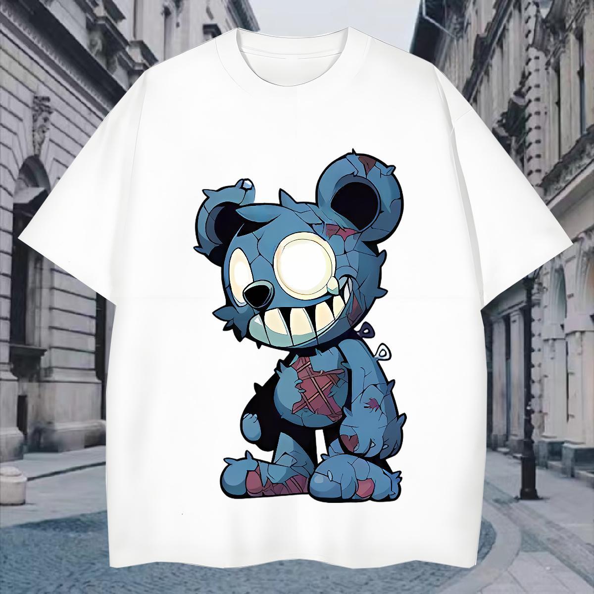 T shirt 100% Cotton 230g bear Hip Hop Street O-Neck Short Sleeve Skull Men Tees Classic Casual Wholesale Tees Shirts