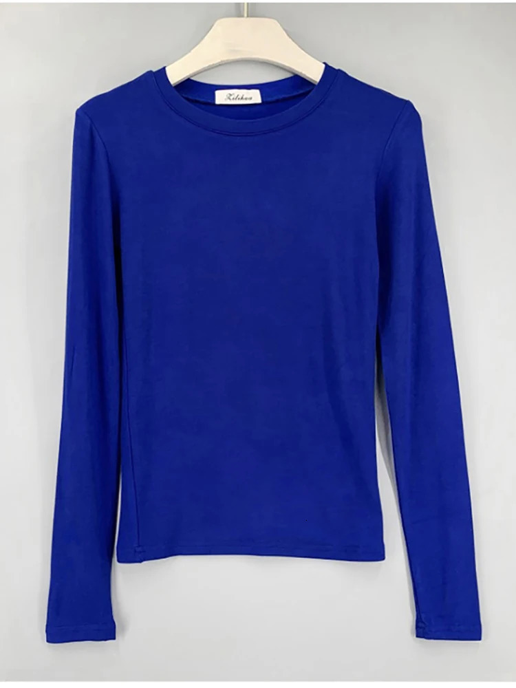T Shirt Korean Style Slim T-shirts Sexy Tshirts Cotton Long Sleeve Summer Tops Tee Shirt Femme Khaki Blue White Black 240806