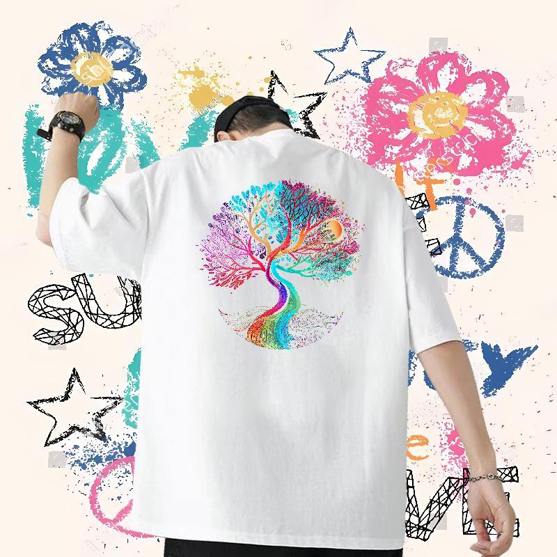 Designer T-Shirts 230g Pure Cotton tree Daily Wear Clothings Crew Neck Unisex Tshirt for Man Woman Custom Cartoon