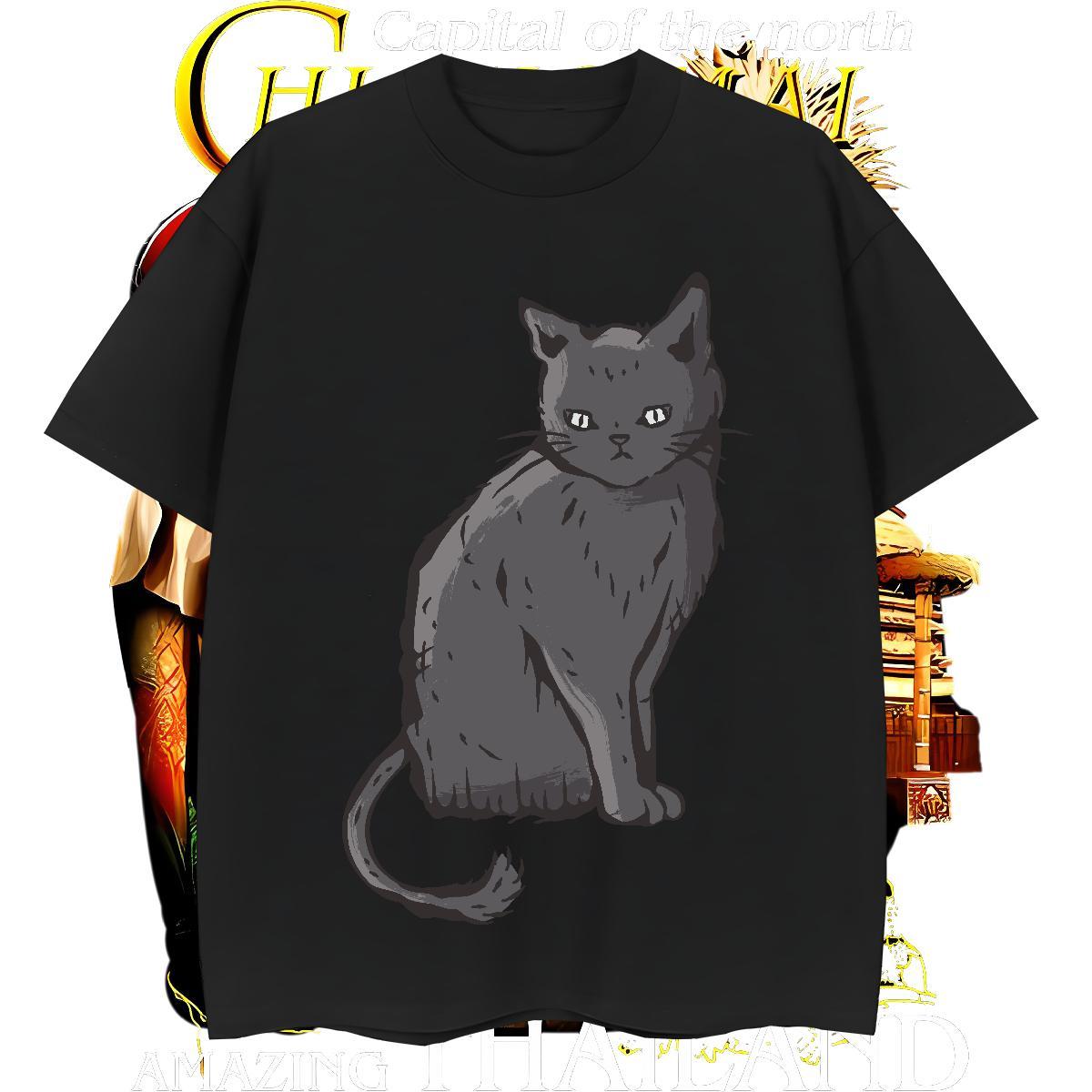Brand Mens Tshirts 230g 100% Cotton cat T-Shirts Hip Hop Crew Neck White Plus Size Factory Direct Tee Shirt
