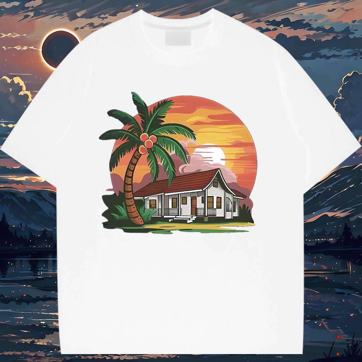 Soft Women T Shirts O-Neck Short Sleeve Couples T Shirts Cartoon Floral Printing beach Summer Casual 230g 100% Cotton 2024 Clothings