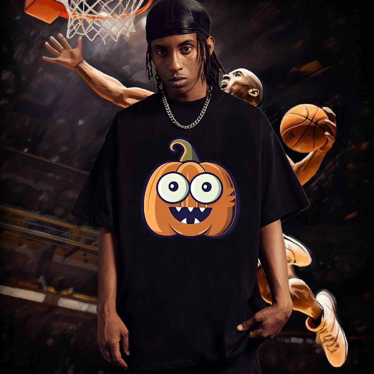 2024 New T shirt 230g 100% Cotton pumpkin Sport Wear Breathable Short Sleeve Loose Fit Couples T Shirts DIY Anime