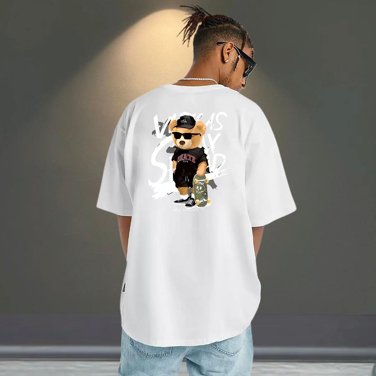 DIY Mens T Shirts 230g Pure Cotton bear Casual Daily Wear Tops Tees Breathable Soft Popular Men Clothes T-Shirt Cartoon Printing L-4XL