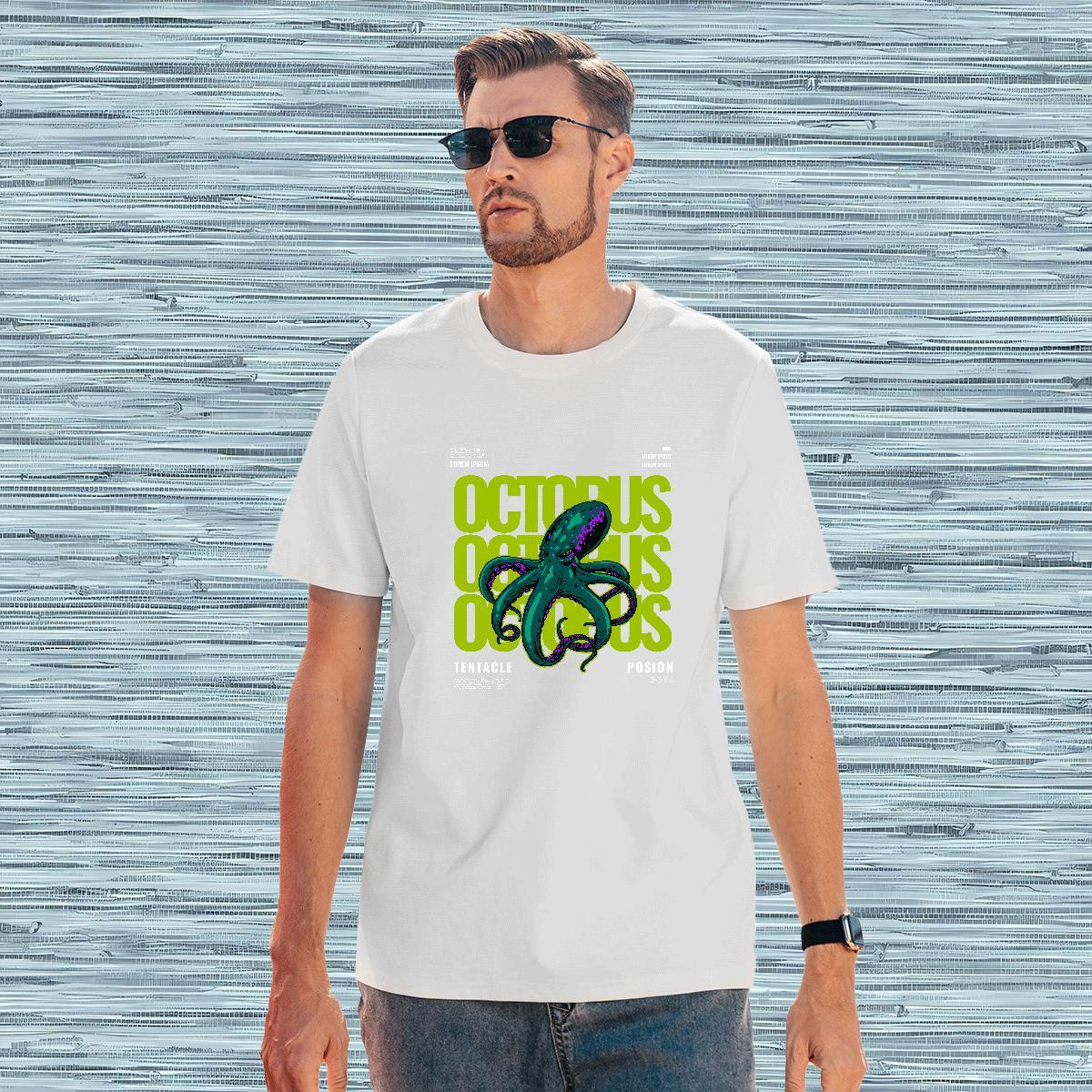 Loose Men Clothes T-Shirt 100% Cotton 230g octopus Men T Shirts Street wear Hip Hop Round Neck Short Sleeve Custom Anime Customized Tees