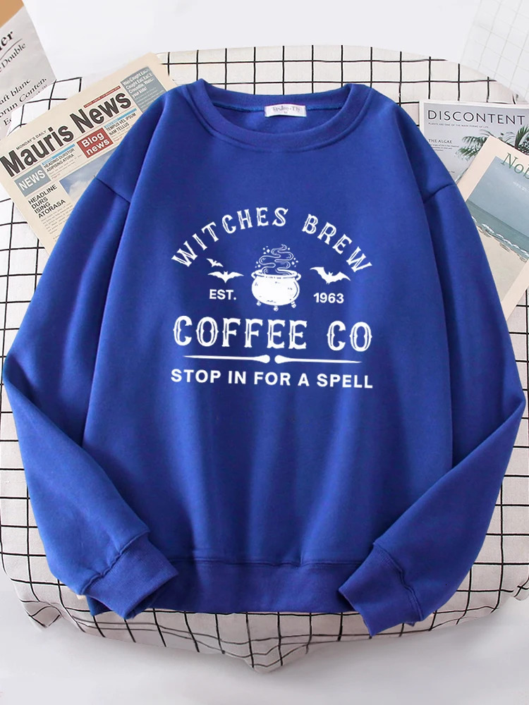 Witches Brew Coffee Letter Printing Simple Solid Color Letter Printing Womens Sweatshirts Long Sleeves Warm Pullover Clothes 240806