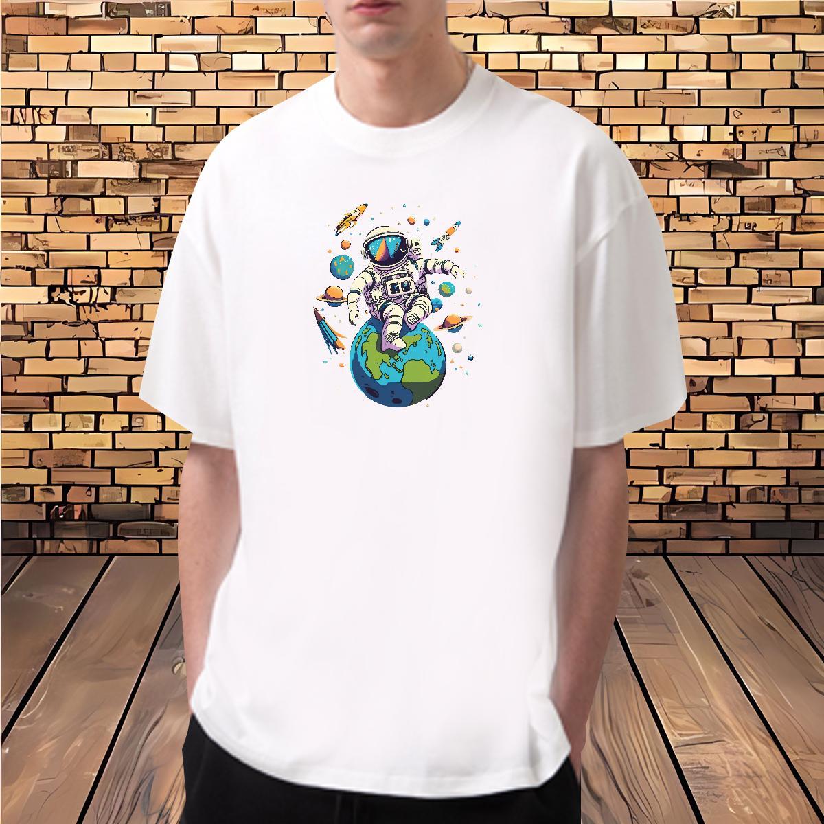 Fashion Design Man T Shirts spaceman Clothes 230g Pure Cotton Casual Beach Designer Oversized Breathable Crew Neck Tshirts