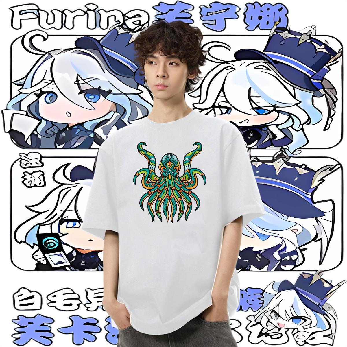 2024 Summer T-Shirts 230g 100% Cotton octopus Street Casual Tops Shirt Round Neck Short Sleeve Popular Men Tshirts Customized