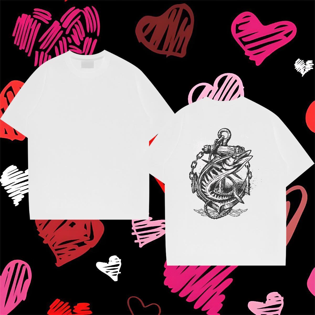 New Arrival T-Shirts for Men 230g Cotton fish High Street Hip Hop Tee Shirt Short Sleeve Soft Free Shipping Men Clothes T-Shirt Cartoon Printing L-4XL