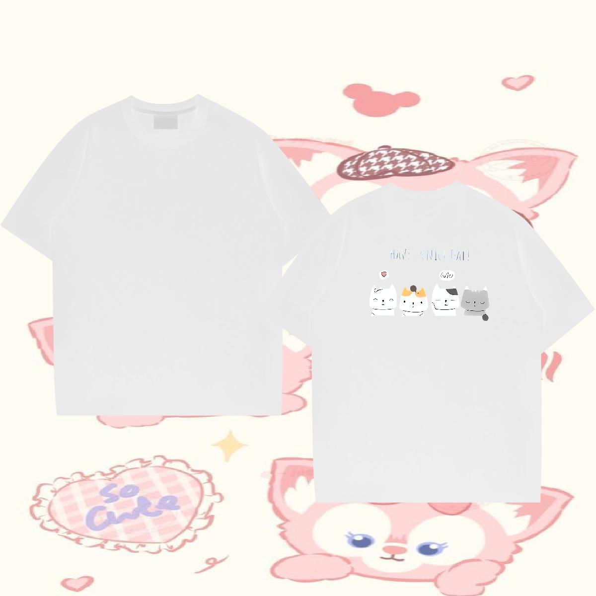 Brand T-Shirts for Men 230g 100% Cotton cat Anime Printing Street Top Tees O Neck Short Sleeves Wholesale Mens Tshirts Cartoon Printing L-4XL