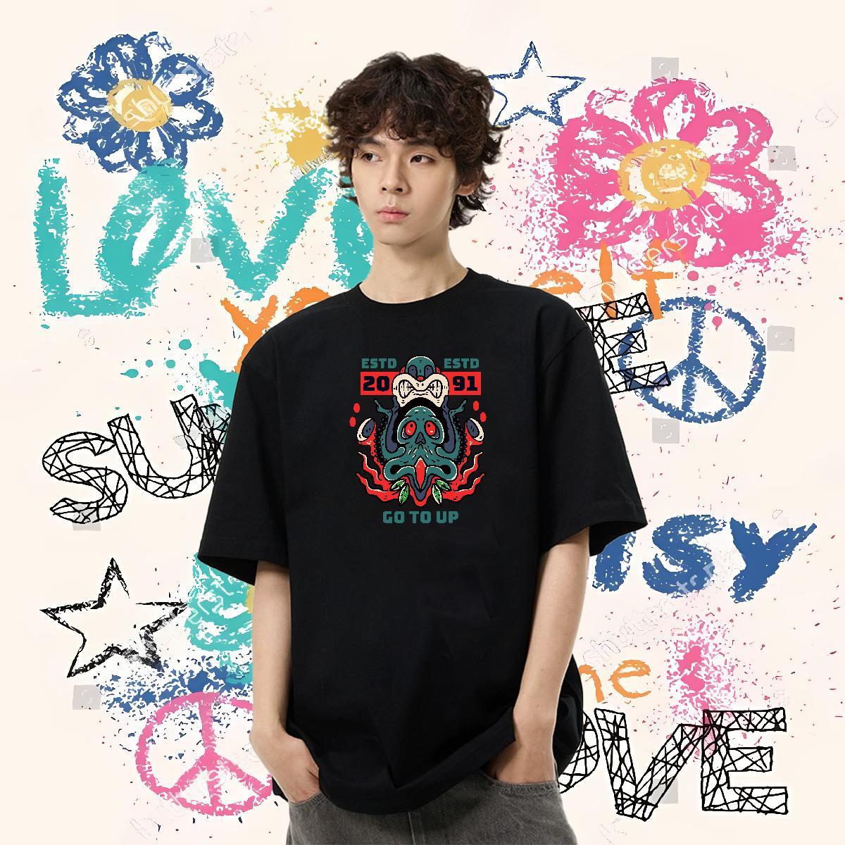 Customized Mens T Shirts 230g 100% Cotton octopus Hip Hop Tees O-Neck Short Sleeve Designer Tshirt for Man Woman Customized Print