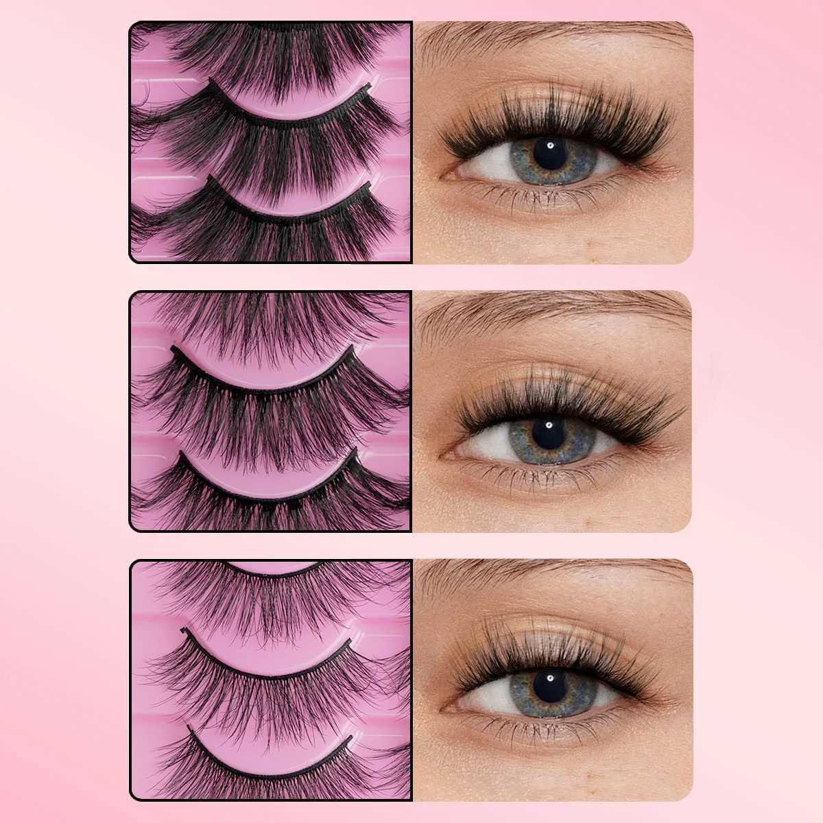 3/10/21 Double Wispy False Eyelash Thick False Eyelash Strips Fluffy Mink Eyelash Natural Curling Eyelash Extension Makeup Maquillaje W240803