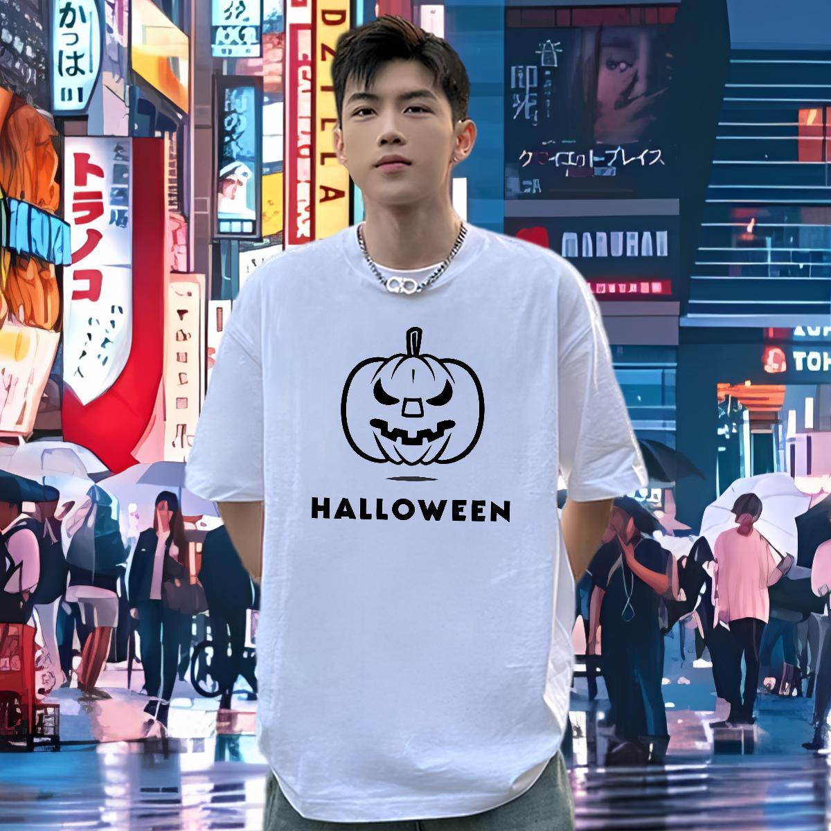 2024 Summer T Shirt For Man 230g 100% Cotton pumpkin Beach Clothings Pure Cotton Loose Fit Mens Tshirts Custom Printing