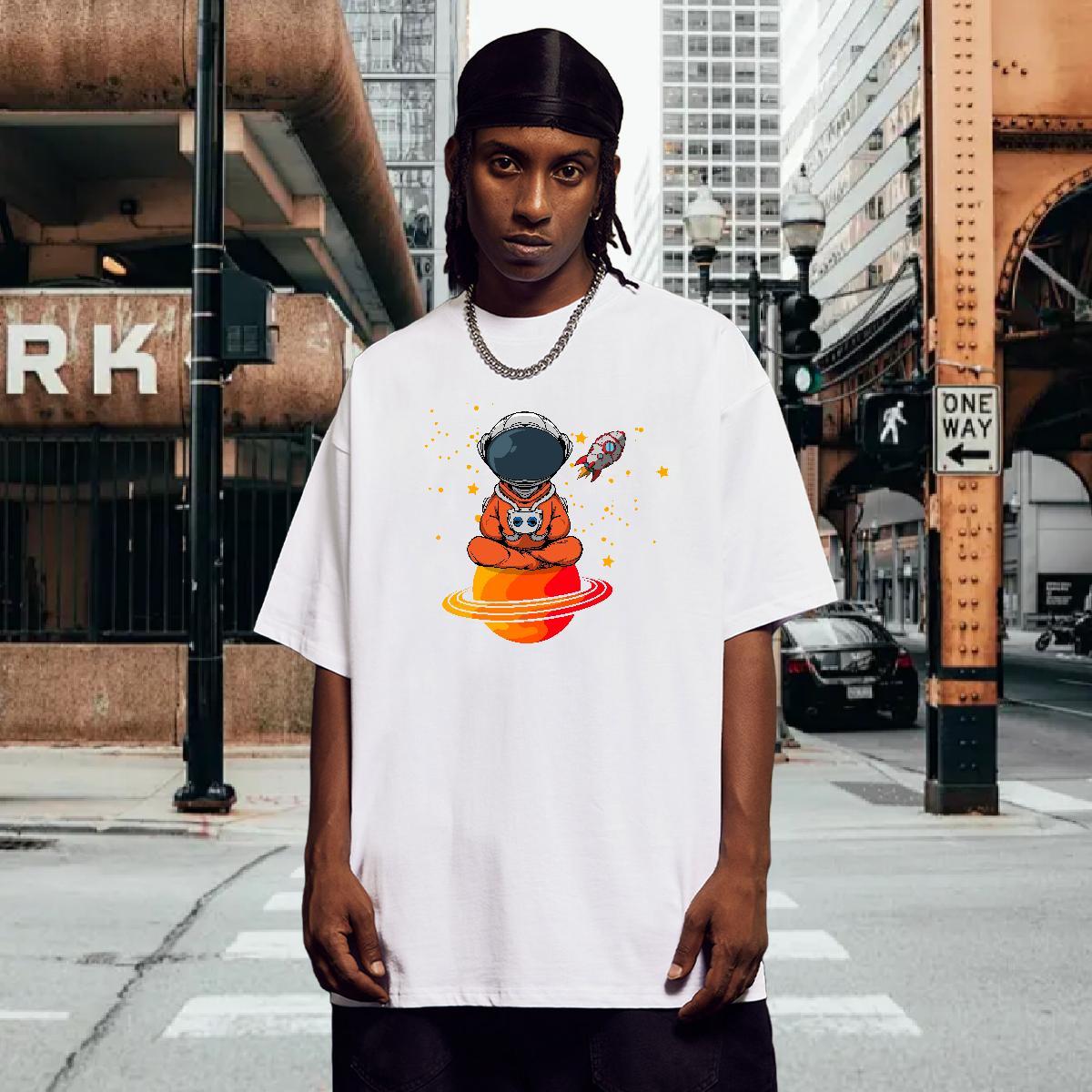 T Shirt For Man 230g Pure Cotton cosmonaut Casual Daily Wear Breathable Custom Print Oversized Men Tshirts Stylist Brand Tees