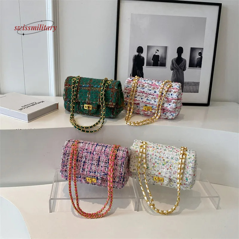 Xiaoxiangfeng woolen bag for women, 2023 autumn and winter new fashion chain small square bag, elegant and versatile single shoulder crossbody bag H86
